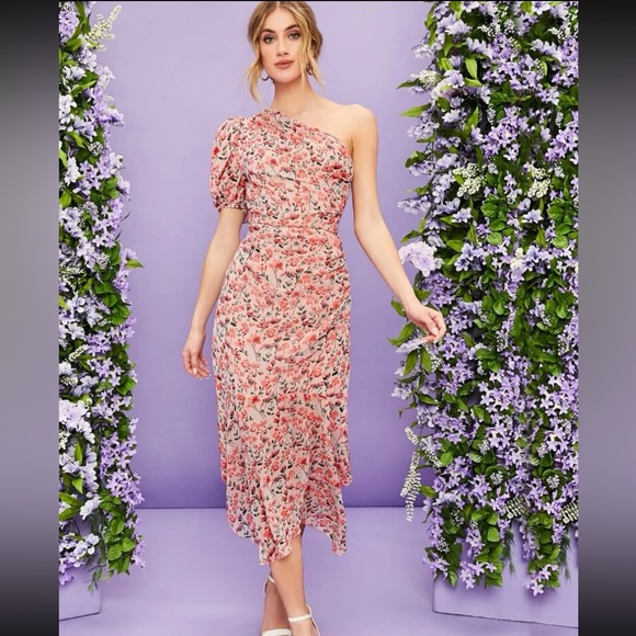 One-shoulder ruched floral dress - Picture 2 of 4